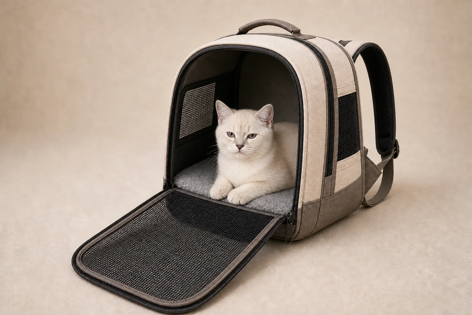 Open concept view of the City Soft Carrier with its mesh door folded fully down